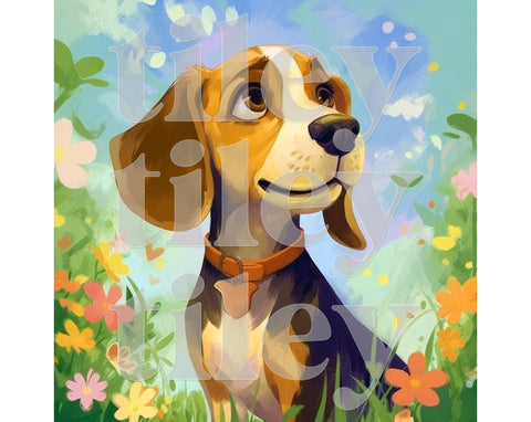 Beagle | Cute Dog Art (#13), on 6" x 6" Glossy Ceramic Decorative Tile, Free Shipping to USA