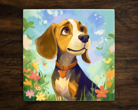 Beagle | Cute Dog Art (#13), on 6" x 6" Glossy Ceramic Decorative Tile, Free Shipping to USA