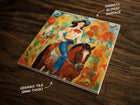 Western Cowgirl Art, on a Glossy Ceramic Decorative Tile, Free Shipping to USA