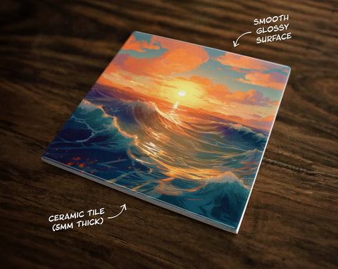 Amazing Ocean Art, on a Glossy Ceramic Decorative Tile, Free Shipping to USA