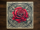Ornate Design with Rose Art, on a Glossy Ceramic Decorative Tile, Free Shipping to USA