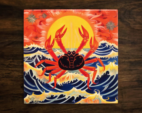 Wonderful Sea Crab Art, on a Glossy Ceramic Decorative Tile, Free Shipping to USA