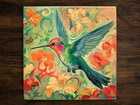 Beautiful Hummingbird Art with Floral Background and Vibrant Colors, on a Glossy Ceramic Decorative Tile, Free Shipping to USA