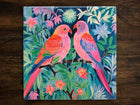 Lovebirds in Paradise Art, on a Glossy Ceramic Decorative Tile, Free Shipping to USA