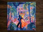 Two Lovers Dancing in a Tropical Paradise Art, on a Glossy Ceramic Decorative Tile, Free Shipping to USA