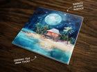 Island Oasis at Nigh Art, on a Glossy Ceramic Decorative Tile, Free Shipping to USA
