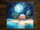 Island Oasis at Nigh Art, on a Glossy Ceramic Decorative Tile, Free Shipping to USA