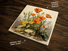 Vintage-Style Illustration | California Poppies | Nature Art (#5), on a Glossy Ceramic Decorative Tile, Free Shipping to USA