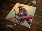 Vintage-Style Illustration | Raccoon in Nature Art (#3), on a Glossy Ceramic Decorative Tile, Free Shipping to USA