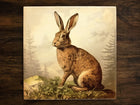Vintage-Style Illustration | Rabbit (Hare) in Nature Art (#2), on a Glossy Ceramic Decorative Tile, Free Shipping to USA