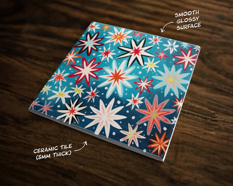 Retro Vibes | Dreamy Star-like Snowflake (#1) Art, on a Glossy Ceramic Decorative Tile, Free Shipping to USA