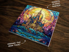 Magical Castle | Stained Glass Inspired Art, on a Glossy Ceramic Decorative Tile, Free Shipping to USA