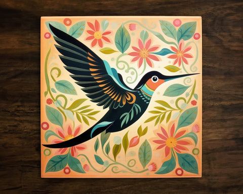 Lovely Hummingbird Art, on a Glossy Ceramic Decorative Tile, Free Shipping to USA