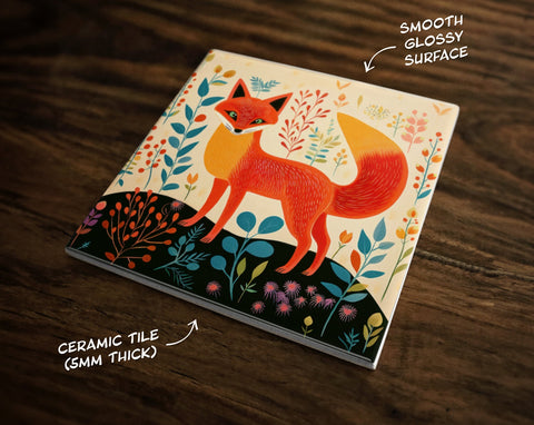 A Touch of Foxiness, Art on a Glossy Ceramic Decorative Tile, Free Shipping to USA