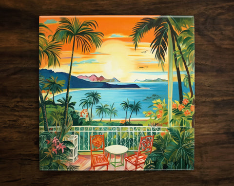 Scenic Island View | Tropical Art, on a Glossy Ceramic Decorative Tile, Free Shipping to USA