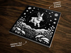 Black & White Running Rabbit Art, on a Glossy Ceramic Decorative Tile, Free Shipping to USA