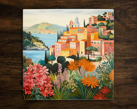 Wonderful Italian Landscape Art, on a Glossy Ceramic Decorative Tile, Free Shipping to USA