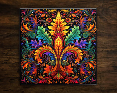 Colorful & Intricate Design | Paisley Art (#3), on a Glossy Ceramic Decorative Tile, Free Shipping to USA