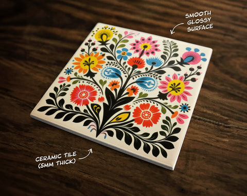 Wonderful Retro Floral Art (#2), on a Glossy Ceramic Decorative Tile, Free Shipping to USA