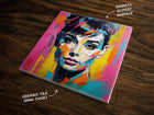 Vibrant Portrait of Audrey Hepburn Art, on a Glossy Ceramic Decorative Tile, Free Shipping to USA