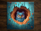 Cute Little Owl in his Tree Home Art, on a Glossy Ceramic Decorative Tile, Free Shipping to USA