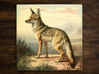 Vintage-Style Illustration | Coyote in Nature Art (#7), on a Glossy Ceramic Decorative Tile, Free Shipping to USA