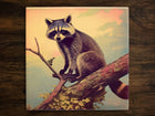 Vintage-Style Illustration | Raccoon in Nature Art (#3), on a Glossy Ceramic Decorative Tile, Free Shipping to USA