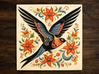 American Traditional Swallow (bird) Art, on a Glossy Ceramic Decorative Tile, Free Shipping to USA