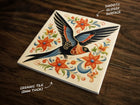 American Traditional Swallow (bird) Art, on a Glossy Ceramic Decorative Tile, Free Shipping to USA