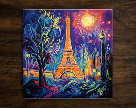 Eiffel Tower | Paris France Art, on a Glossy Ceramic Decorative Tile, Free Shipping to USA