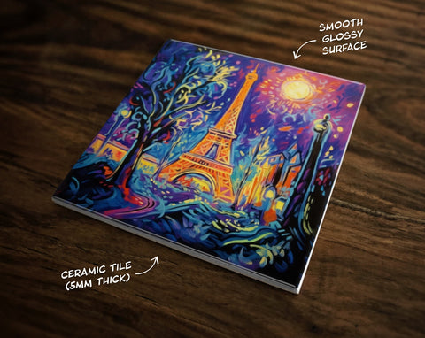 Eiffel Tower | Paris France Art, on a Glossy Ceramic Decorative Tile, Free Shipping to USA