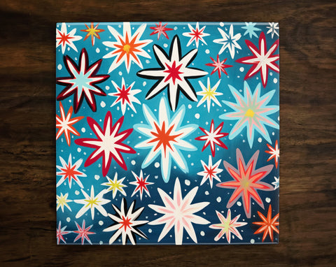 Retro Vibes | Dreamy Star-like Snowflake (#1) Art, on a Glossy Ceramic Decorative Tile, Free Shipping to USA