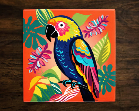 Stylish Tropical Parrot Art, on a Glossy Ceramic Decorative Tile, Free Shipping to USA