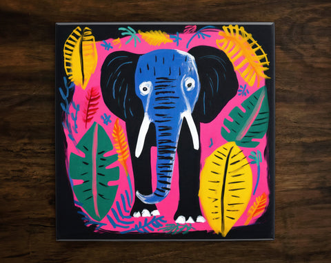 Stylish Elephant Art, on a Glossy Ceramic Decorative Tile, Free Shipping to USA