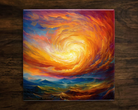 Abstract Landscape | Vibrant Art (#4), on a Glossy Ceramic Decorative Tile, Free Shipping to USA