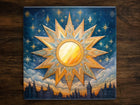 Dreamy Retro Star Design Over a Cityscape, Art on a Glossy Ceramic Decorative Tile, Free Shipping to USA