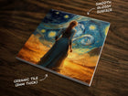 Starry Night Wanderer, Art on a Glossy Ceramic Decorative Tile, Free Shipping to USA