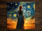 Starry Night Wanderer, Art on a Glossy Ceramic Decorative Tile, Free Shipping to USA
