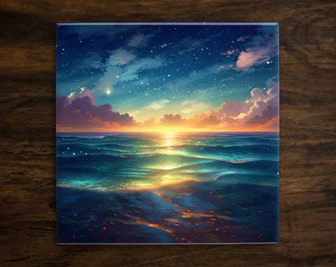 Dreamy Scenic Ocean Art, on a Glossy Ceramic Decorative Tile, Free Shipping to USA