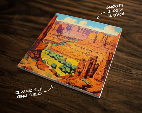 Grand Canyon Vintage Style Art, on a Glossy Ceramic Decorative Tile, Free Shipping to USA
