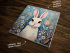 Enchanting Rabbit Haven, Art on a Glossy Ceramic Decorative Tile, Free Shipping to USA