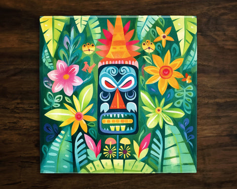 Tropical Tiki Inspired Art (#8), on a Glossy Ceramic Decorative Tile, Free Shipping to USA