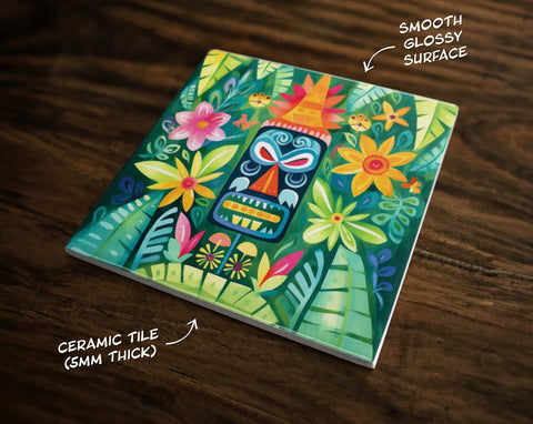 Tropical Tiki Inspired Art (#8), on a Glossy Ceramic Decorative Tile, Free Shipping to USA