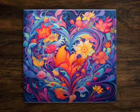 Floral Hearts | Peace Love Joy Art (#3), on a Glossy Ceramic Decorative Tile, Free Shipping to USA