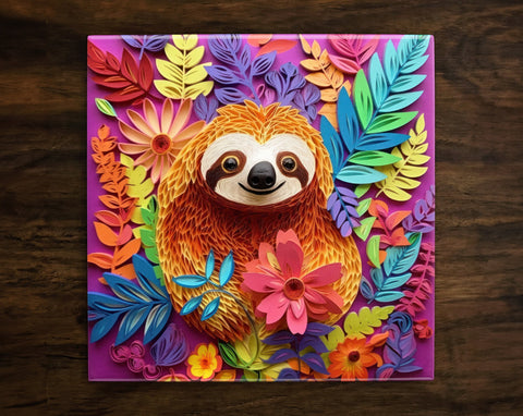Cute Happy Sloth Art, on a Glossy Ceramic Decorative Tile, Free Shipping to USA