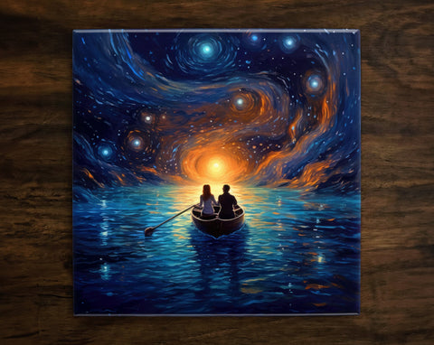 Dreamlike Romance, Art on a Glossy Ceramic Decorative Tile, Free Shipping to USA