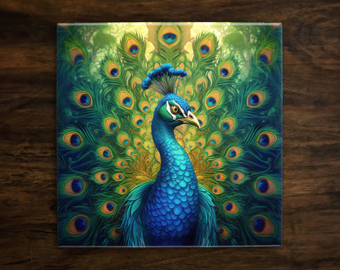 Fabulous Peacock Art, on a Glossy Ceramic Decorative Tile, Free Shipping to USA