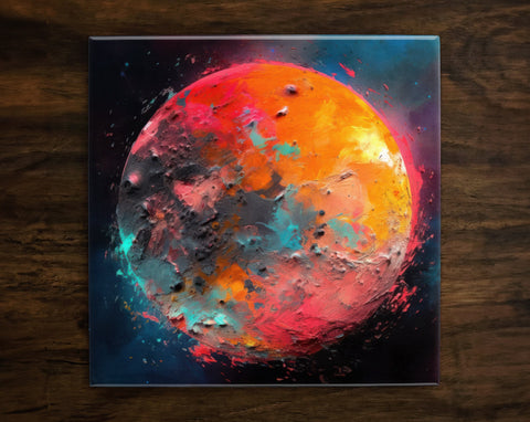 Moon Art, on a Glossy Ceramic Decorative Tile, Free Shipping to USA