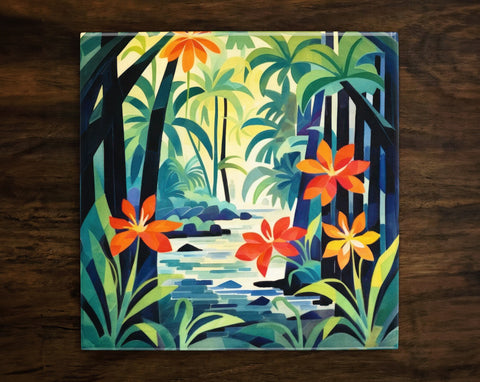 Hawaiian Inspired Art (#2), on a Glossy Ceramic Decorative Tile, Free Shipping to USA