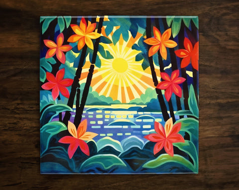 Hawaiian Inspired Art (#1), on a Glossy Ceramic Decorative Tile, Free Shipping to USA